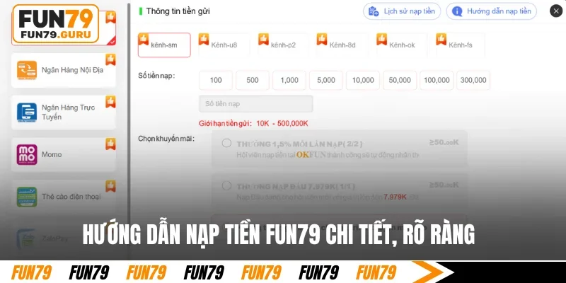Hướng dẫn nạp tiền FUN79 chi tiết, rõ ràng